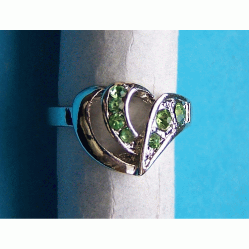 Zilveren ring met groene Swarovski, model J, maat 19