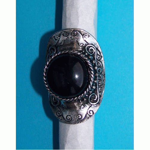 Tibet zilveren ring met zwarte steen, model C, verstelbaar