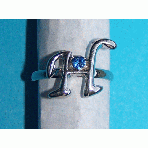 Letter ring H - Tibet zilver met lichtblauwe Swarovski