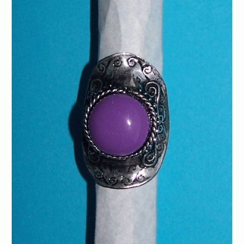 Grote Tibet zilveren ring met paarse steen, verstelbaar
