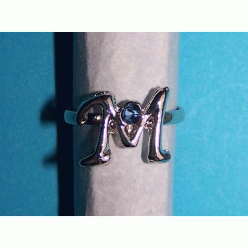 Letter ring M - Tibet zilver en lichtblauwe Swarovski