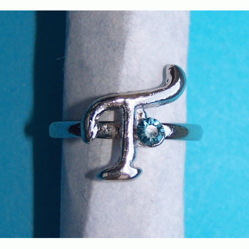 Letter ring T - Tibet zilver met lichtblauwe Swarovski