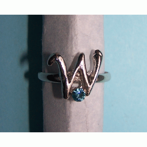 Letter ring W - Tibet zilver met lichtblauwe Swarovski