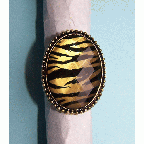 Bronzen ring met tijger motief, verstelbaar