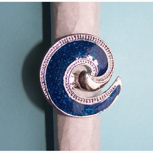 Grote zilveren en blauwe emaille ring, model A, verstelbaar