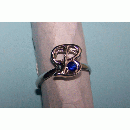 Letter ring B - Tibet zilver met diep blauwe Swarovski