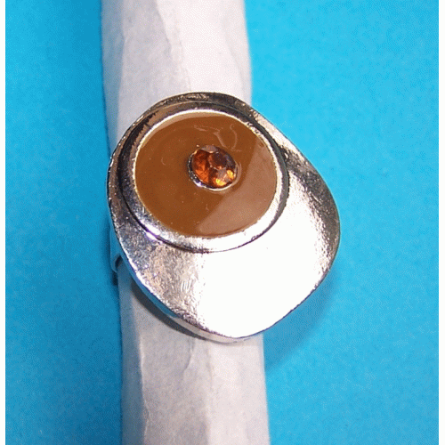 Zilveren en bruine emaille ring, model A, verstelbaar