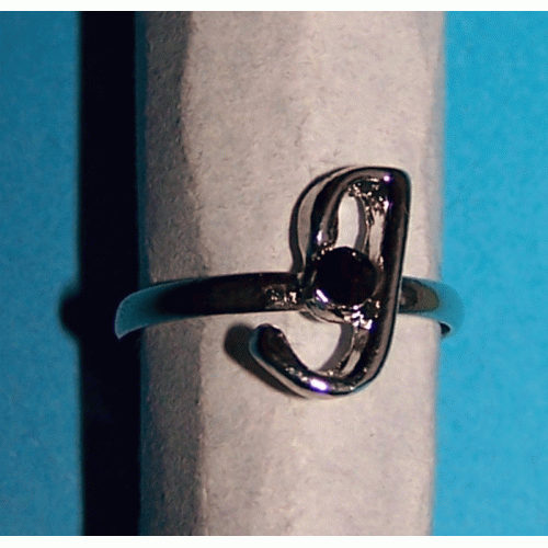 Letter ring J - Tibet zilver met zwarte Swarovski