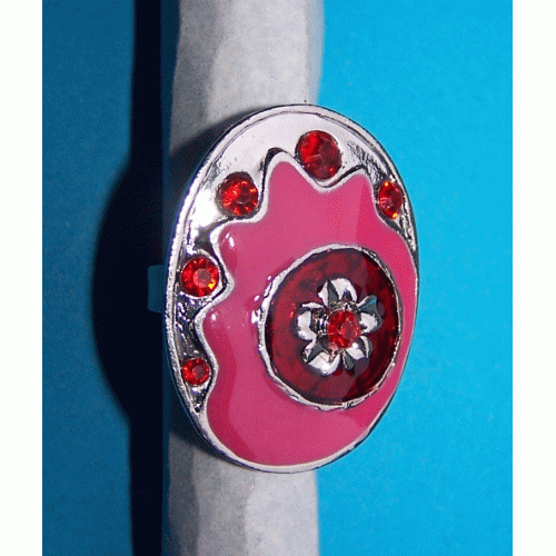 Brede zilveren en roze emaille ring, verstelbaar