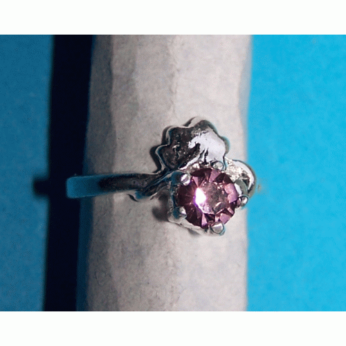 Zilveren ring met roze Swarovski, model G, maat 16