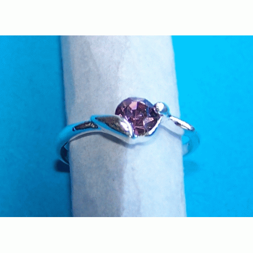 Zilveren ring met roze Swarovski, model J, maat 18