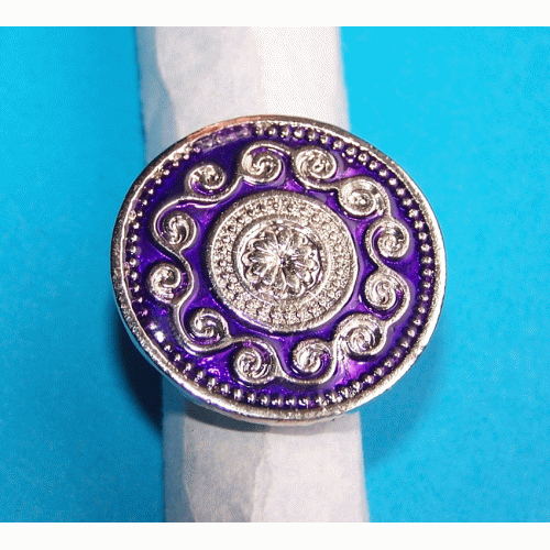 Brede zilveren en paarse emaille ring, model D, verstelbaar