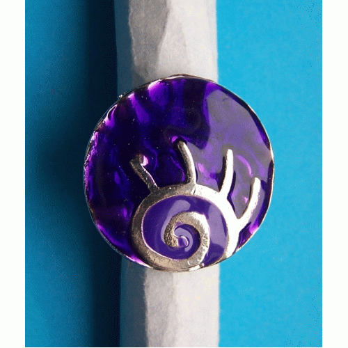Brede zilveren en paarse emaille ring, model E, verstelbaar