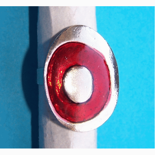 Brede zilveren en rode emaille ring, model C, verstelbaar
