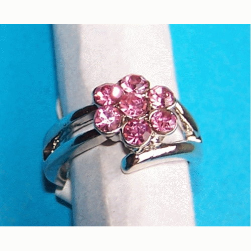 Zilveren ring met roze Swarovski, model K, maat 19