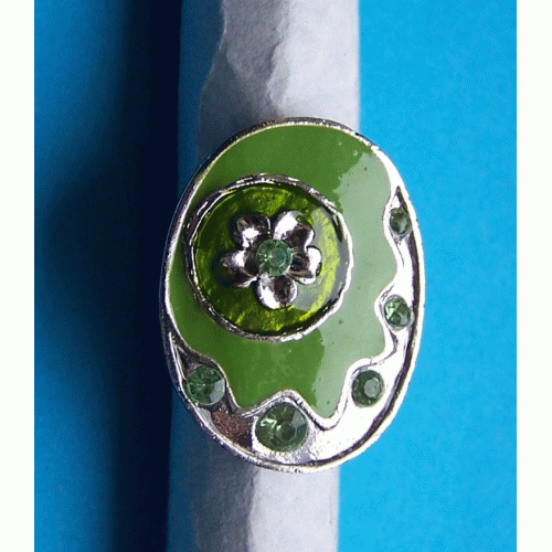 Brede zilveren en groene emaille ring, model E, verstelbaar