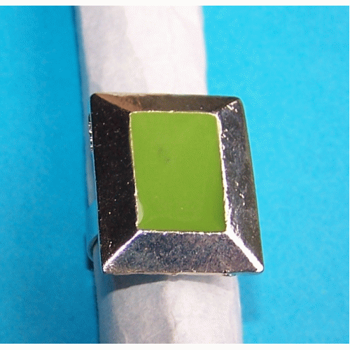 Brede zilveren en groene emaille ring, model F, verstelbaar