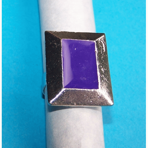 Brede zilveren en paarse emaille ring, model H, verstelbaar