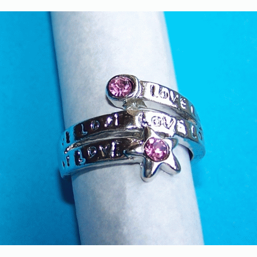 Zilveren ring met roze Swarovski, model L, maat 16