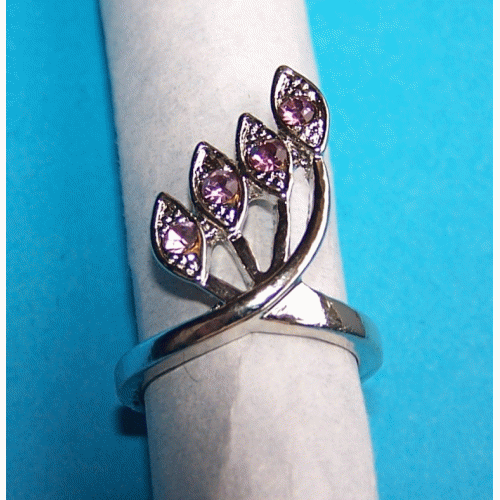 Zilveren ring met roze Swarovski, model M, maat 18
