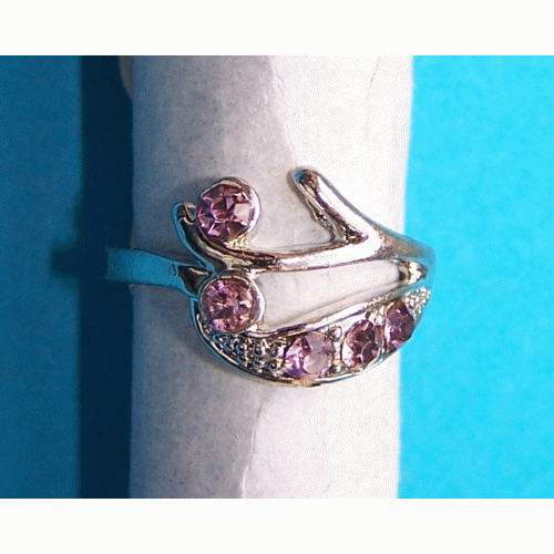 Zilveren ring met roze Swarovski, model N, maat 16