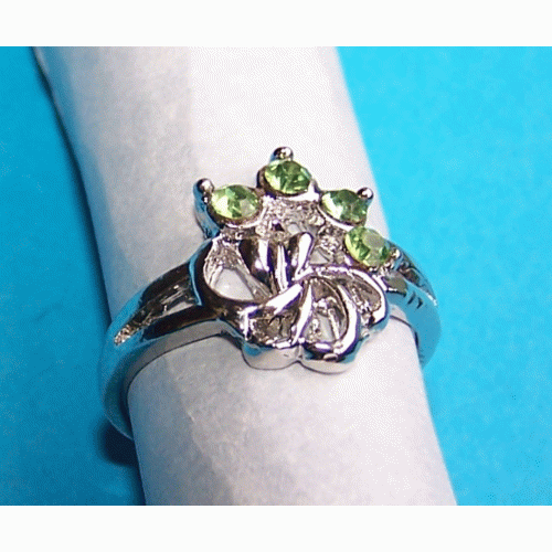 Zilveren ring met groene Swarovski, model H, maat 18