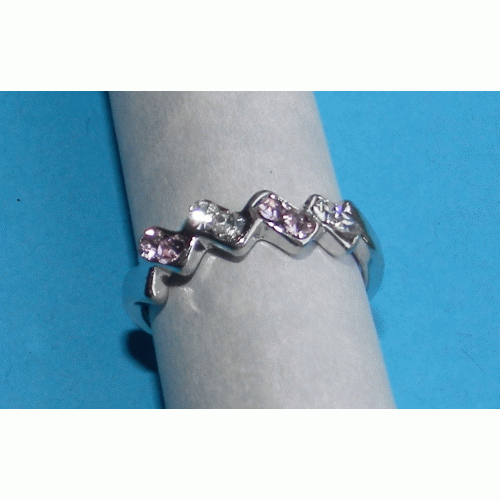 Zilveren ring met blanke en roze Swarovski, model BA, maat 18