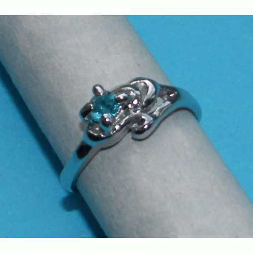 Zilveren ring met lichtblauwe Swarovski, model AM, maat 16