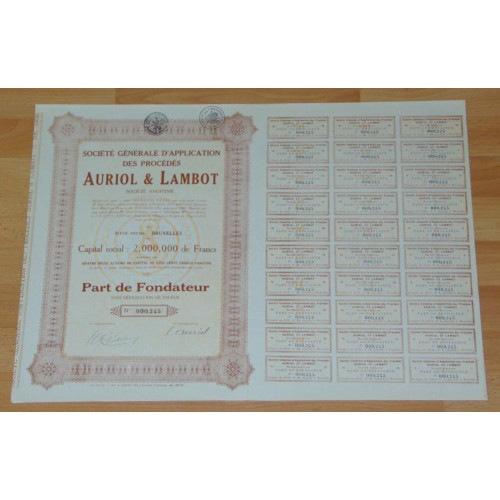Aandeel Auriol & Lambot - 1928 - met coupons