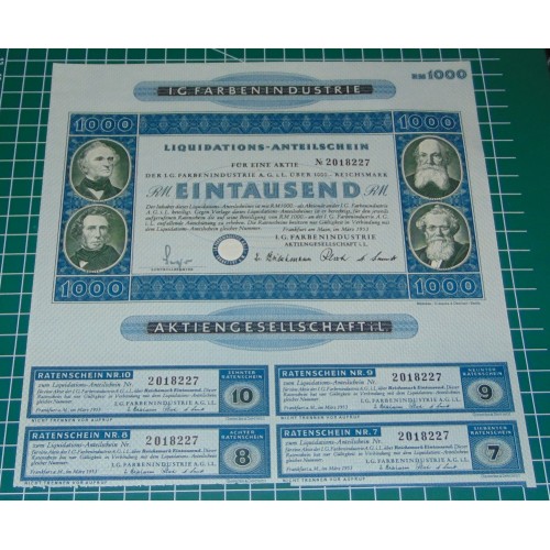 IG Farben liquidatie aandeel RM1000 - 1953