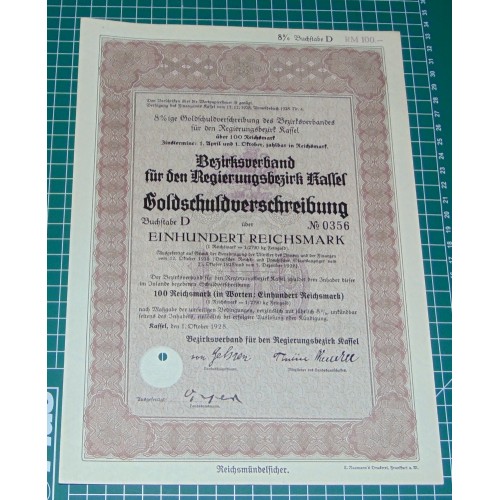 Goudschuldbrief Kassel - 1928