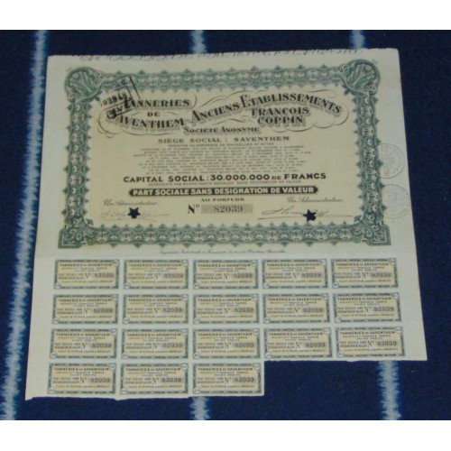 Aandeel Tanneris de Saventhem - 1942 - met coupons