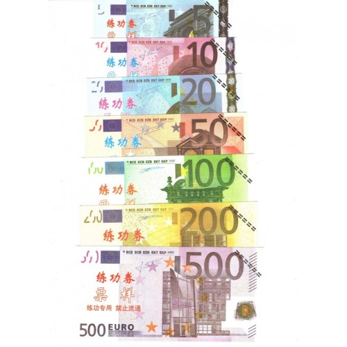 7 oefenbiljetten - 5-500 Euro - 10 sets
