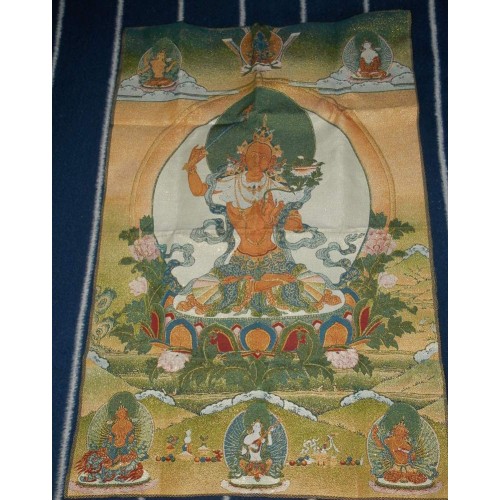 Bodhisattva Manjushri thangka - brokaat - 90x60cm