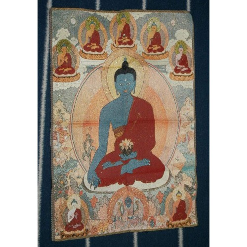 Medicijn Boeddha thangka, brokaat, 60x40cm - tijdelijk niet leverbaar