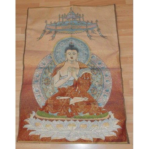 Shakyamuni Boeddha thangka - brokaat - 90x60cm