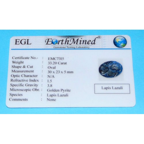 Lapis Lazuli CME - Moghul gesneden - 30x23mm - certificaat