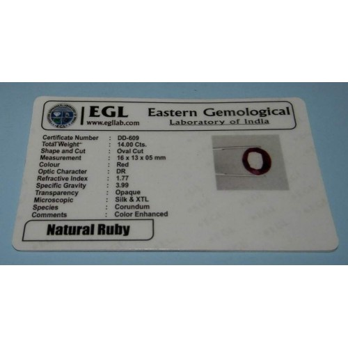 Robijn GBG - ovaal; geslepen - 16x13mm - met certificaat