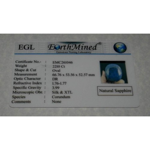 Saffier GAY - ovaal - 67x54x53mm - 2210 karaat - met certificaat