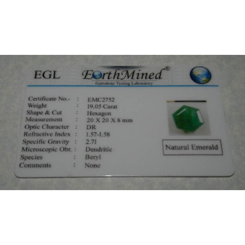 Smaragd GBD - zeshoekig - 20x20mm - met certificaat