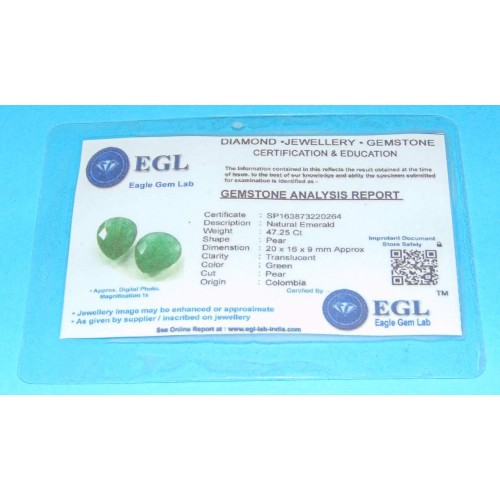 Smaragden GPB - peer geslepen - 20x16mm - met certificaat