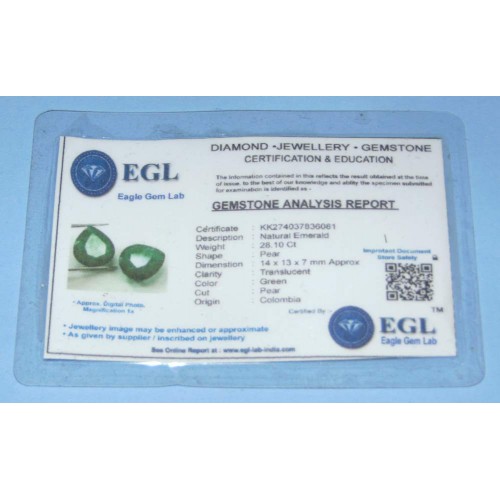 Smaragden GPC - peer geslepen - 14x13mm - met certificaat