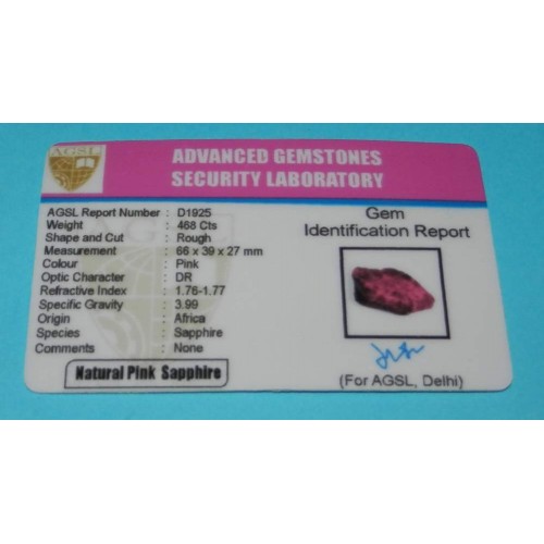 Roze Saffier ACK - Afrika - 468 karaat - met certificaat