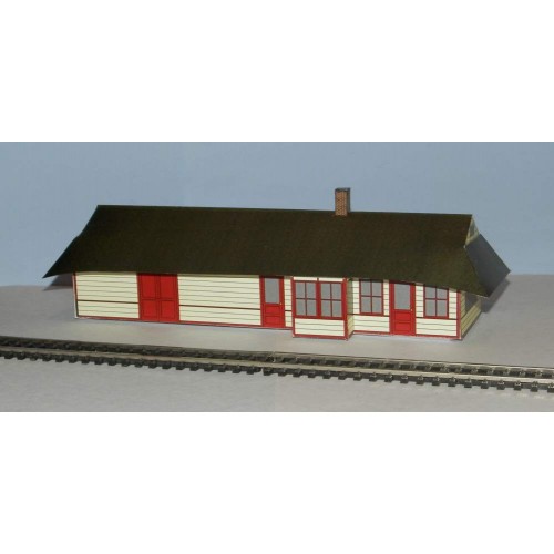 Amerikaans houten station in h0 (1:87) - beige en rood