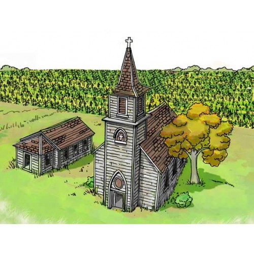 Houten kerk met zaaltje in Z (1:220) - papieren bouwplaat