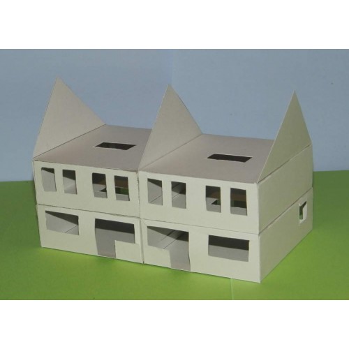 Dubbel woonhuis in aanbouw in 1:100 - papieren bouwplaat