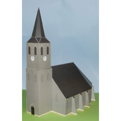 Kerk in TT (1:120) met gekleurd glas-in-lood - papieren bouwplaat