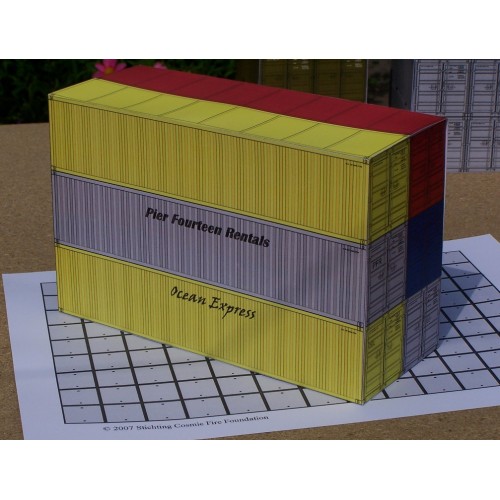 Set van 6 40 voet containers in h0 (1:87) - set B - papieren bouwplaat