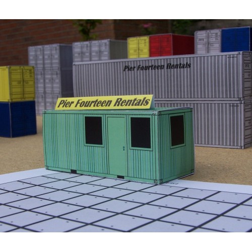 Mid-groene kantoor container in h0 (1:87) - papieren bouwplaat