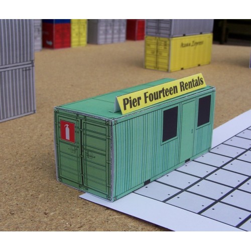 Mid-groene kantoorcontainer in 1:50 - papieren bouwplaat